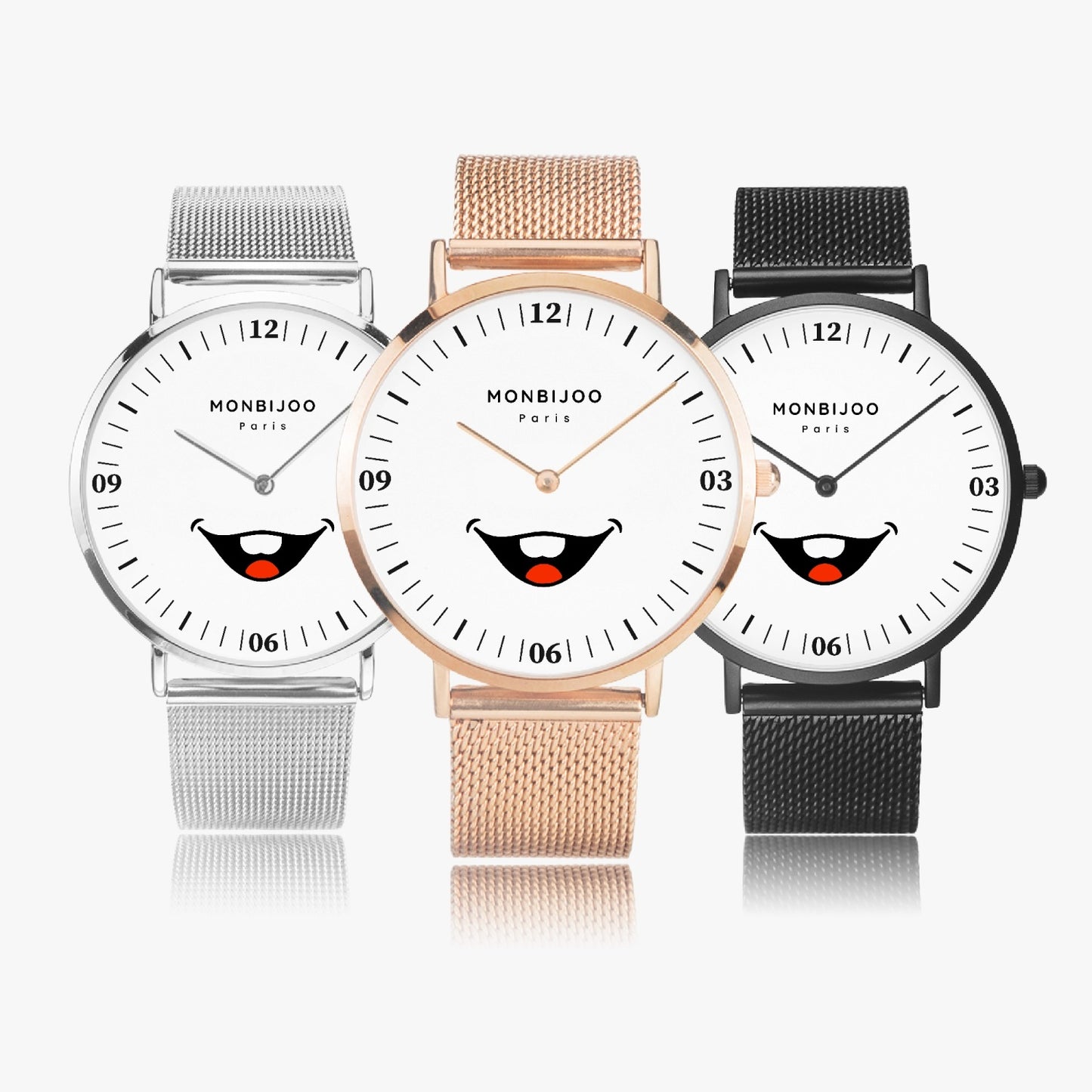 Montre Homme Fashion Cadran HappyTime Bracelet Acier Noir - MONBIJOO