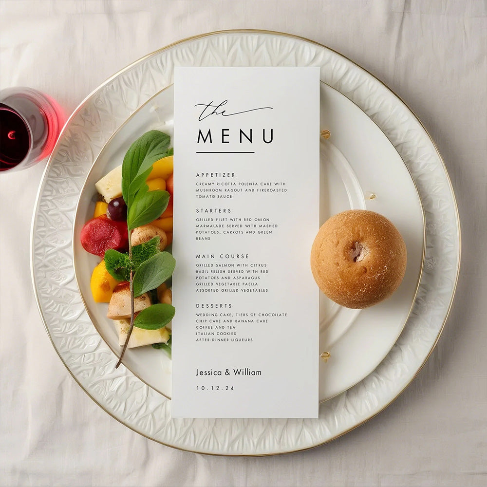 Carte Menu Mariage Minimaliste Personnalisée - Menu du Dîner de Mariage - MONBIJOO