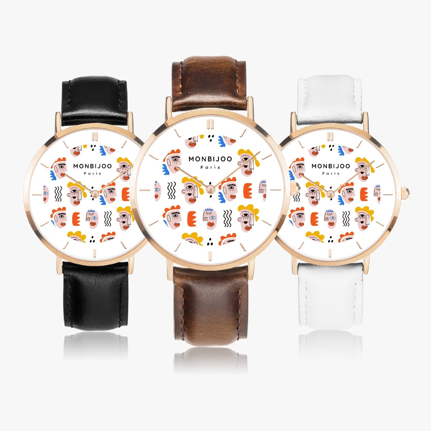 Montre Femme Twilight Cadran Pikas Bracelet Cuir Noir - MONBIJOO