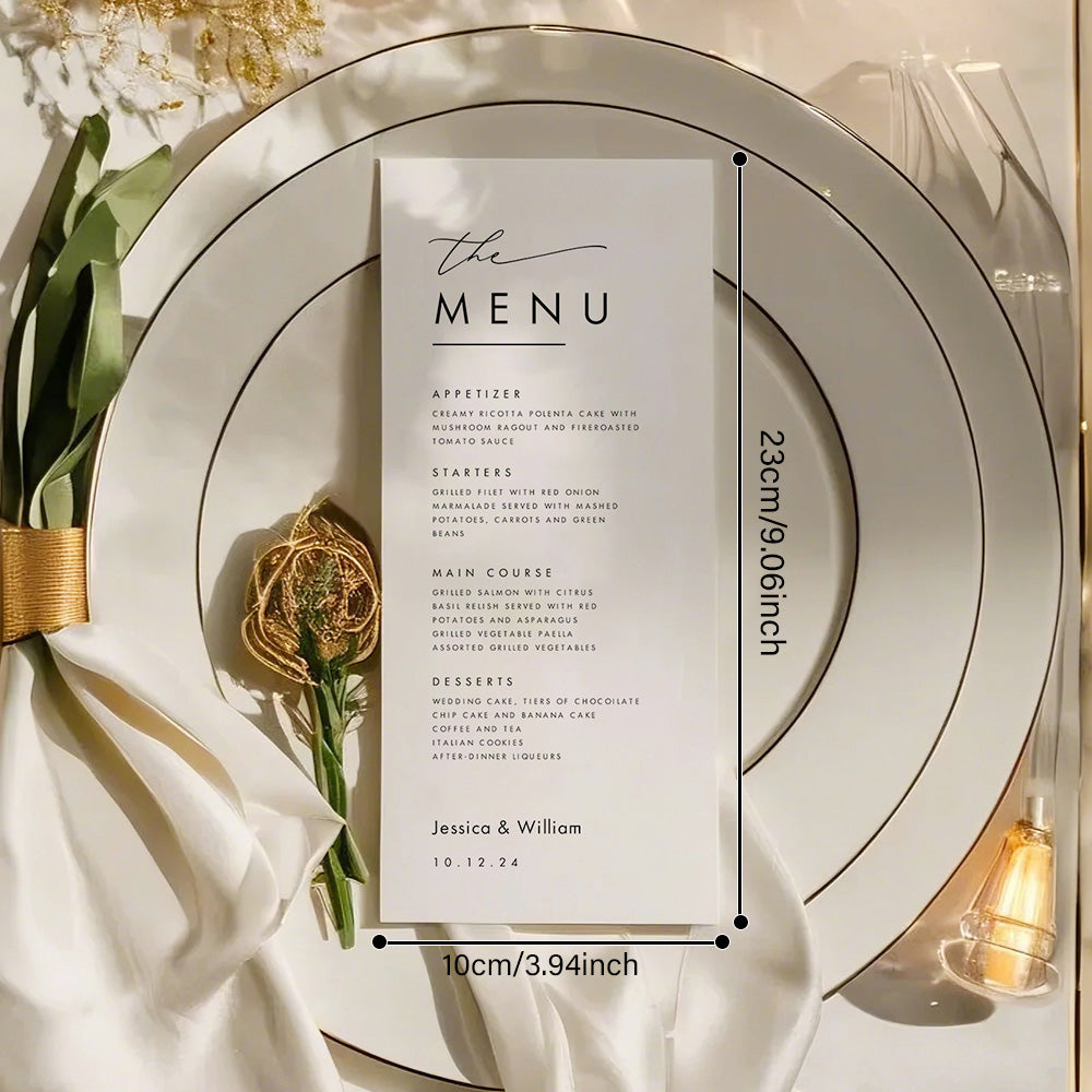 Carte Menu Mariage Minimaliste Personnalisée - Menu du Dîner de Mariage - MONBIJOO