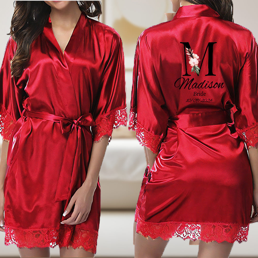 Peignoir Bride EVJF Personnalisé rouge - Robe de Mariée et Demoiselle d'Honneur