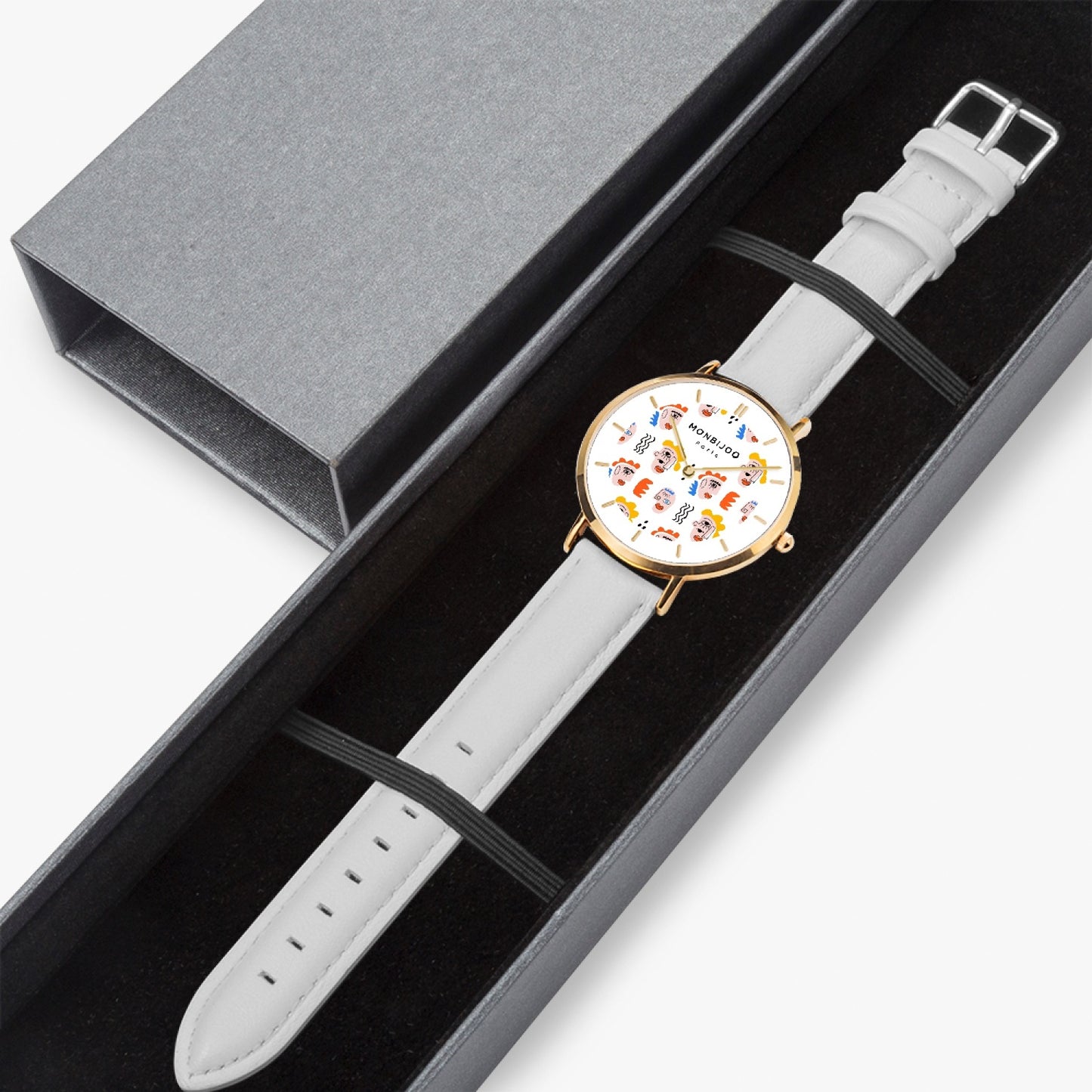 Montre Homme Twilight Cadran Pikas Bracelet Cuir Blanc - MONBIJOO
