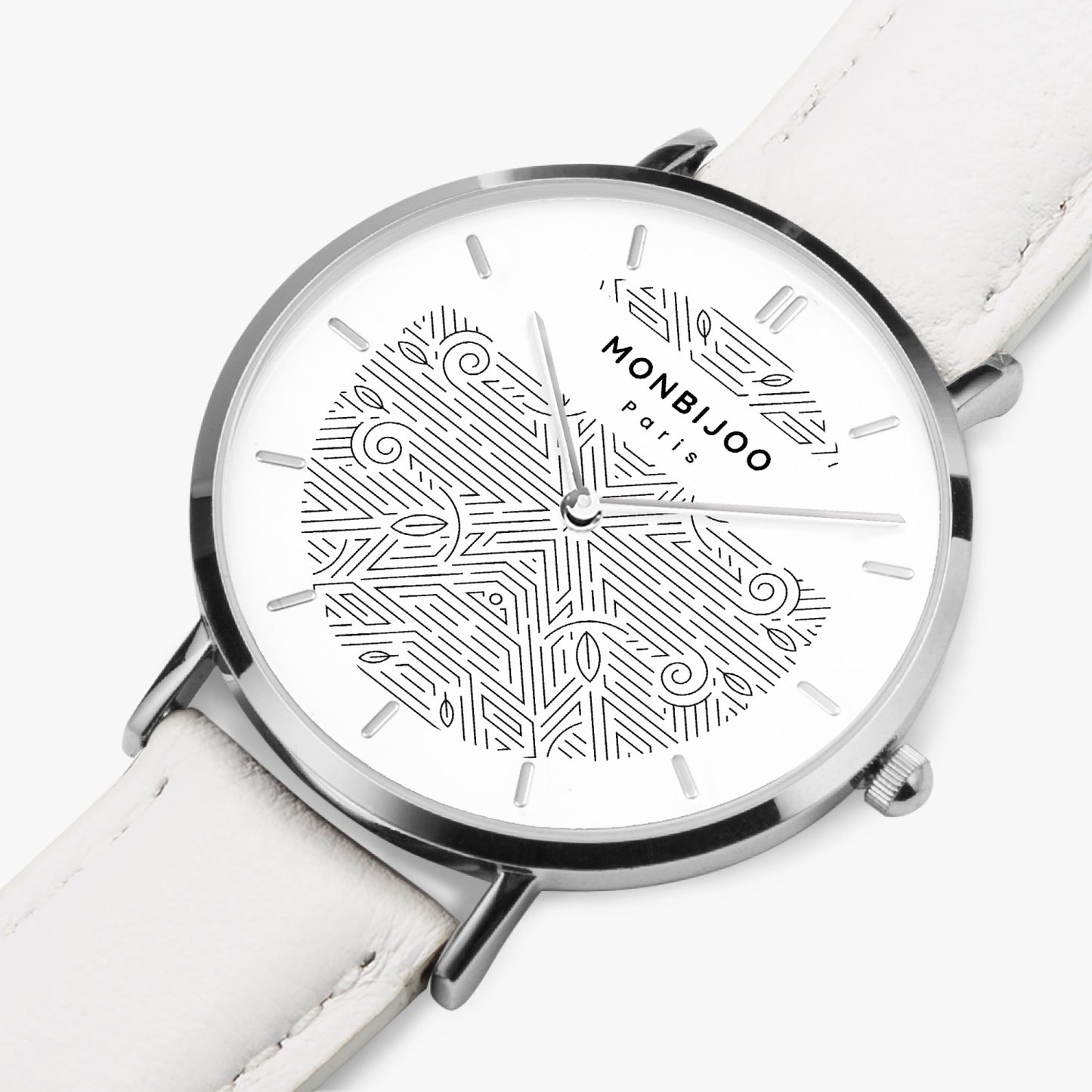 Montre Femme Aurora Cadran BloomLine Bracelet Cuir Blanc - MONBIJOO