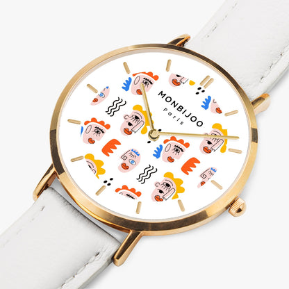 Montre Homme Twilight Cadran Pikas Bracelet Cuir Blanc - MONBIJOO