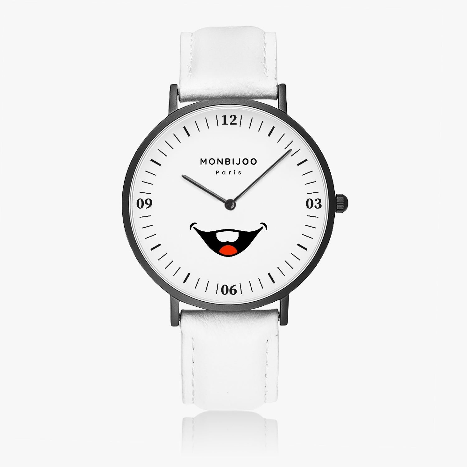 Montre Homme Midnight Cadran HappyTime Bracelet Cuir Blanc - MONBIJOO