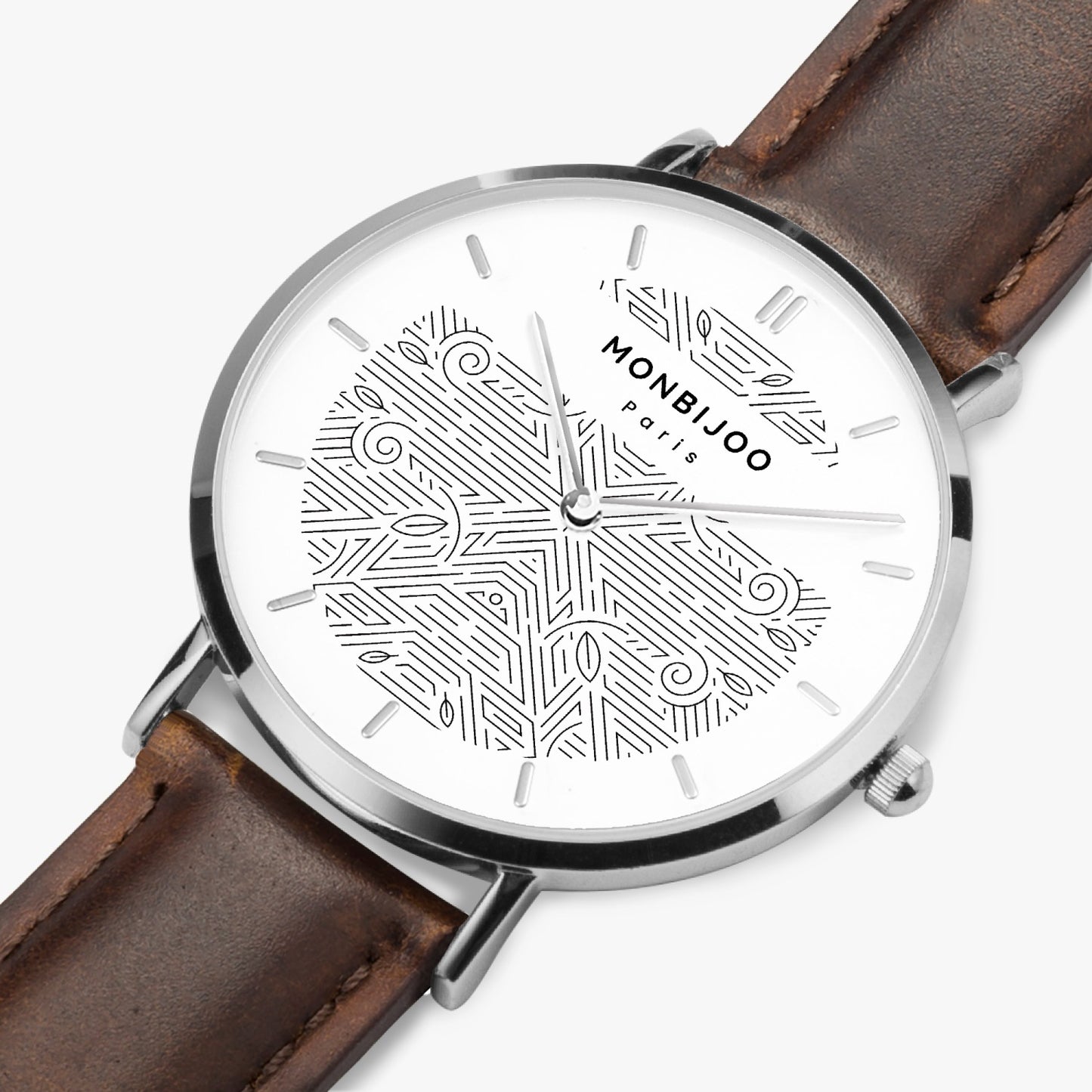 Montre Femme Aurora Cadran BloomLine Bracelet Cuir Marron - MONBIJOO