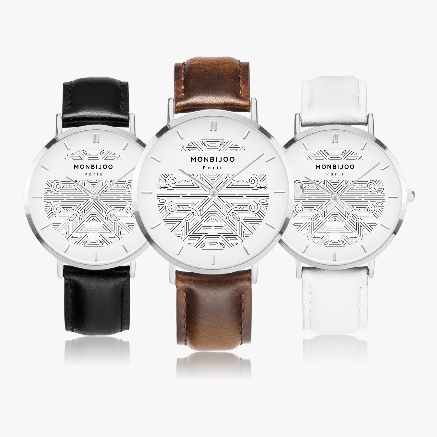 Montre Femme Aurora Cadran BloomLine Bracelet Cuir Noir - MONBIJOO