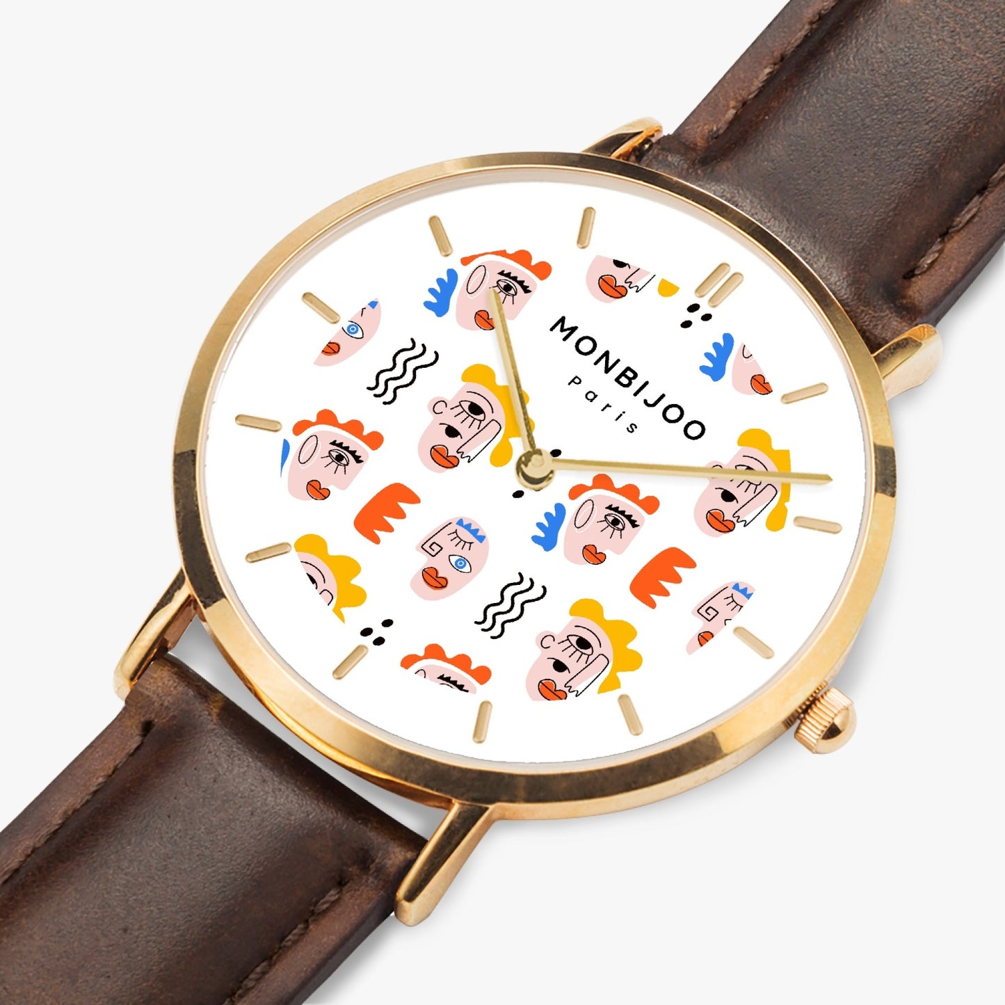 Montre Femme Twilight Cadran Pikas Bracelet Cuir Marron - MONBIJOO