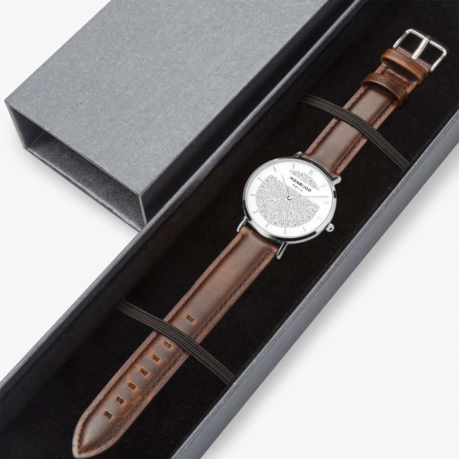 Montre Femme Aurora Cadran BloomLine Bracelet Cuir Marron - MONBIJOO