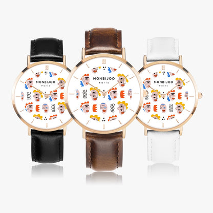 Montre Homme Twilight Cadran Pikas Bracelet Cuir Noir