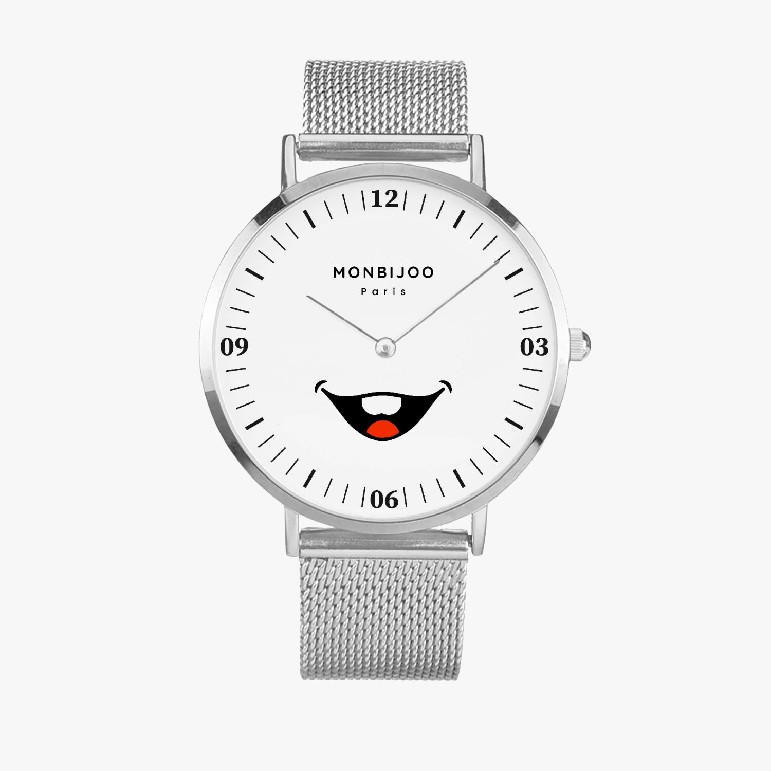 Montre Homme Fashion Cadran HappyTime Bracelet Acier Argenté - MONBIJOO