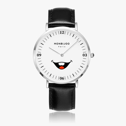 Montre Homme Nova Cadran HappyTime Bracelet Cuir Noir - MONBIJOO