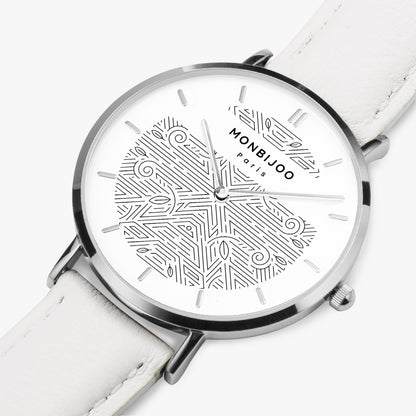 Montre Homme Aurora Cadran BloomLine Bracelet Cuir Blanc - MONBIJOO