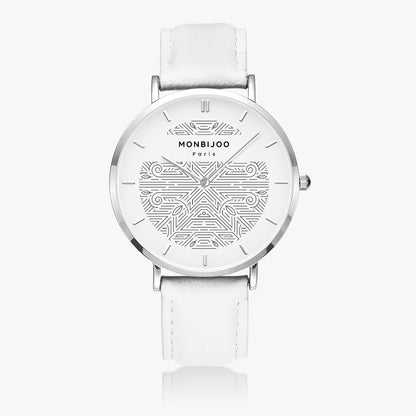 Montre Femme Aurora Cadran BloomLine Bracelet Cuir Blanc - MONBIJOO