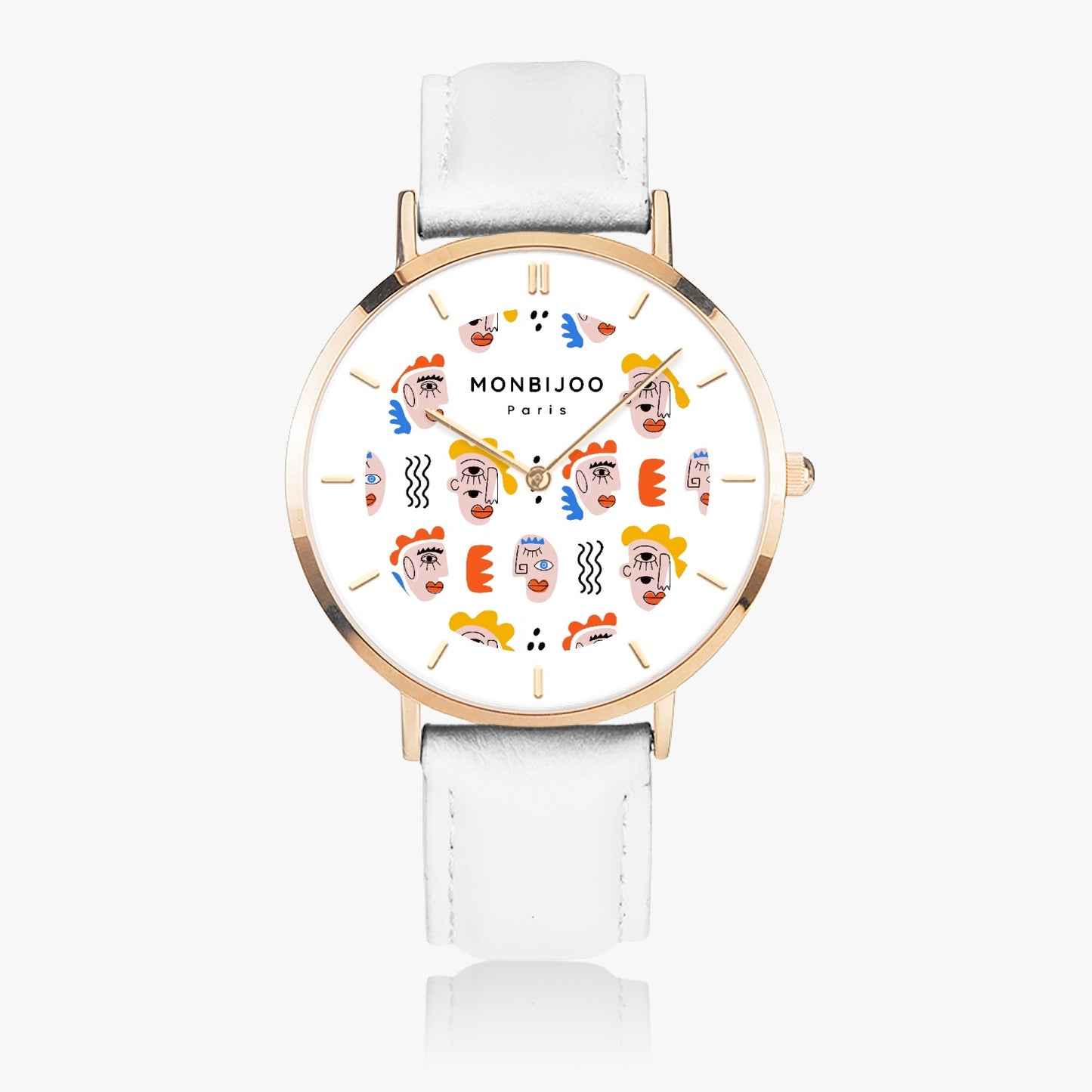 Montre Homme Twilight Cadran Pikas Bracelet Cuir Blanc - MONBIJOO