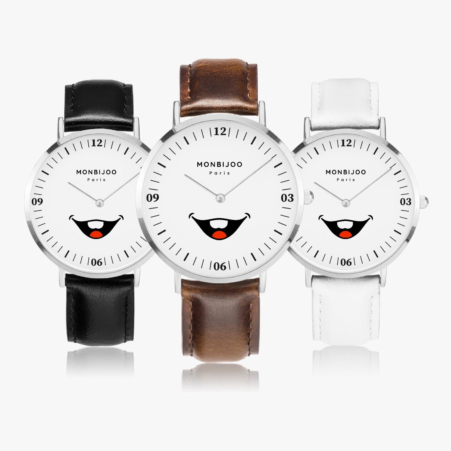 Montre Homme Nova Cadran HappyTime Bracelet Cuir Noir - MONBIJOO