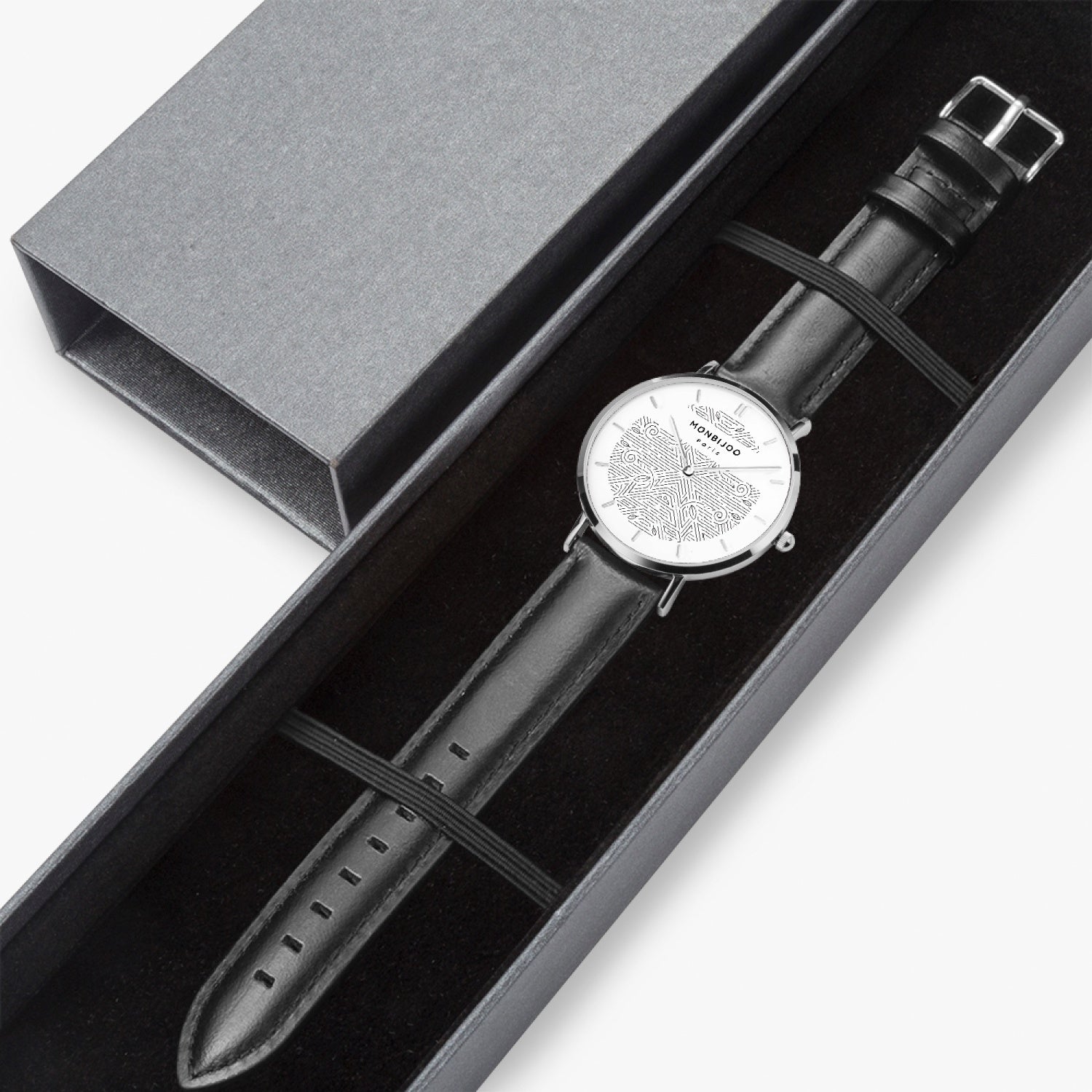 Montre Homme Aurora Cadran BloomLine Bracelet Cuir Noir - MONBIJOO