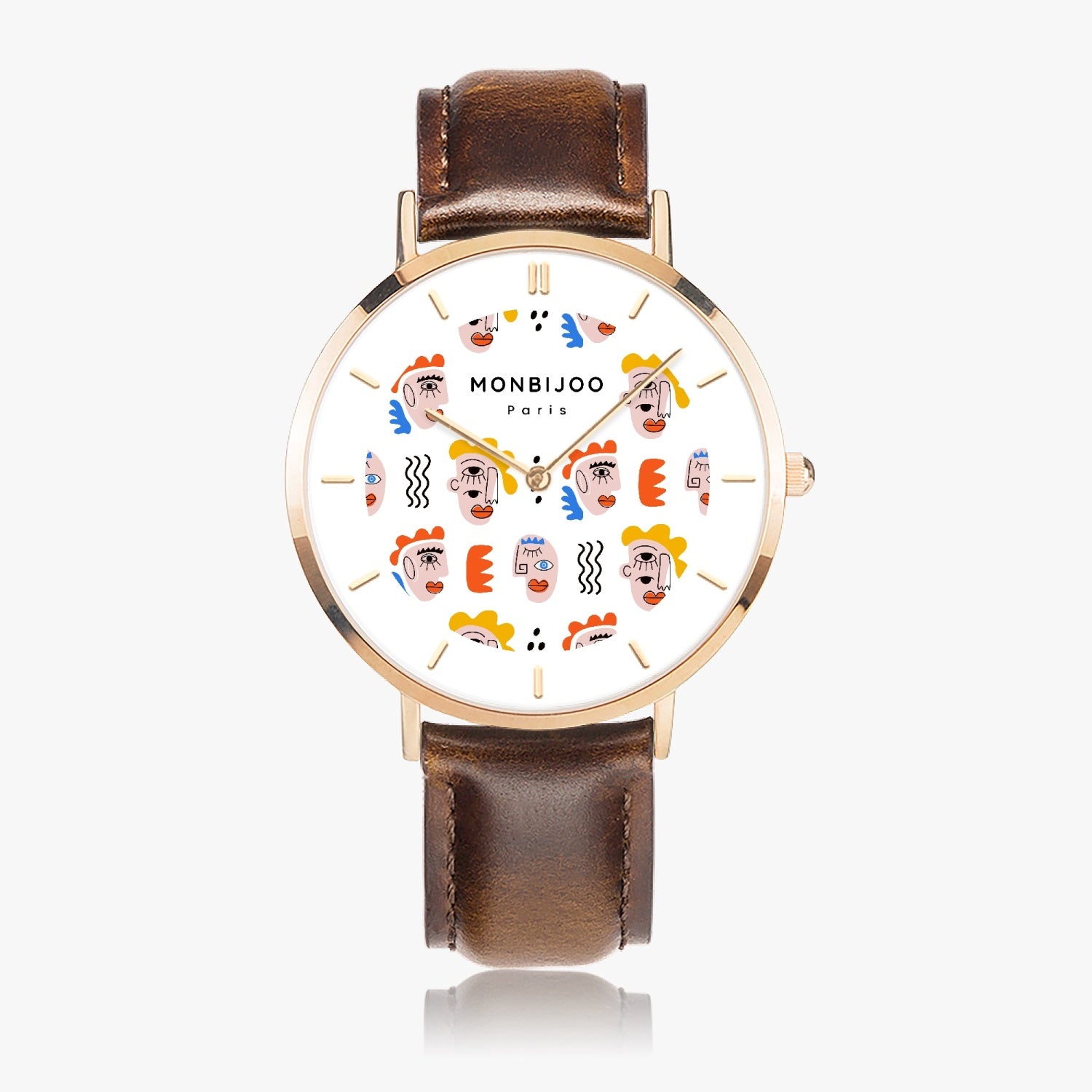 Montre Homme Twilight Cadran Pikas Bracelet Cuir Marron - MONBIJOO
