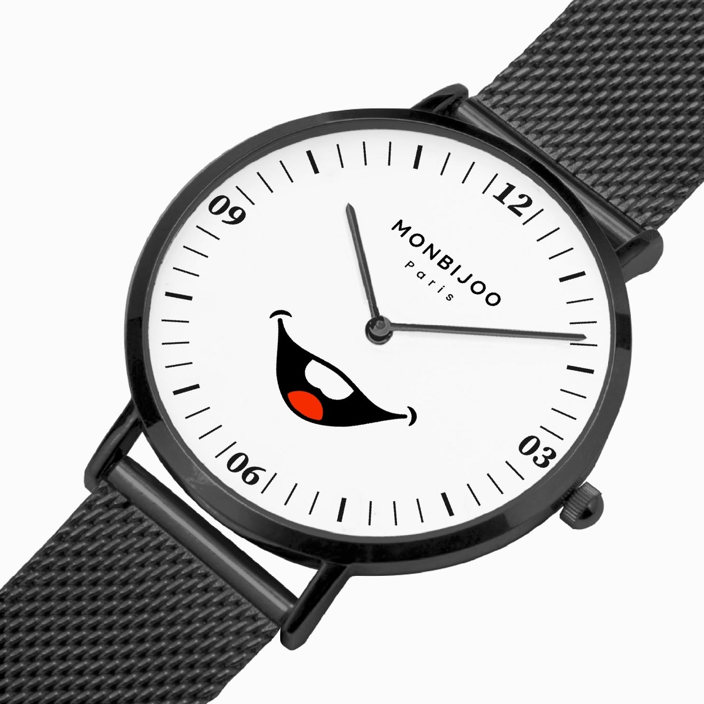 Montre Homme Fashion Cadran HappyTime Bracelet Acier Noir - MONBIJOO