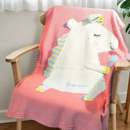 Couverture Tricotée Personnalisée Licorne avec Prénom Brodé - Cadeau de naissance - MONBIJOO