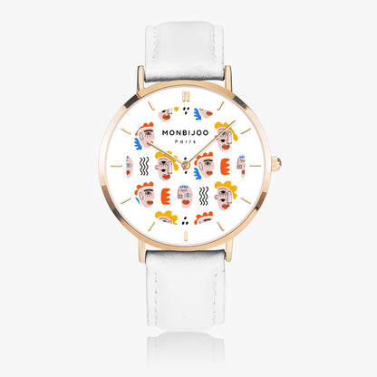 Montre Femme Twilight Cadran Pikas Bracelet Cuir Blanc - MONBIJOO