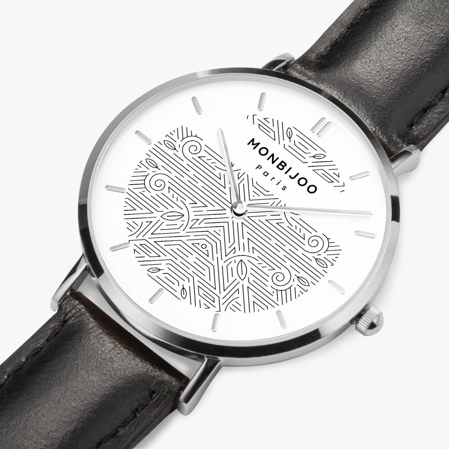 Montre Homme Aurora Cadran BloomLine Bracelet Cuir Noir - MONBIJOO
