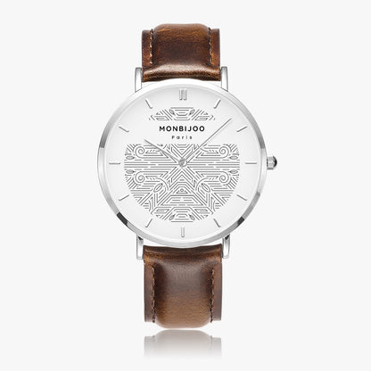 Montre Homme Aurora Cadran BloomLine Bracelet Cuir Marron - MONBIJOO