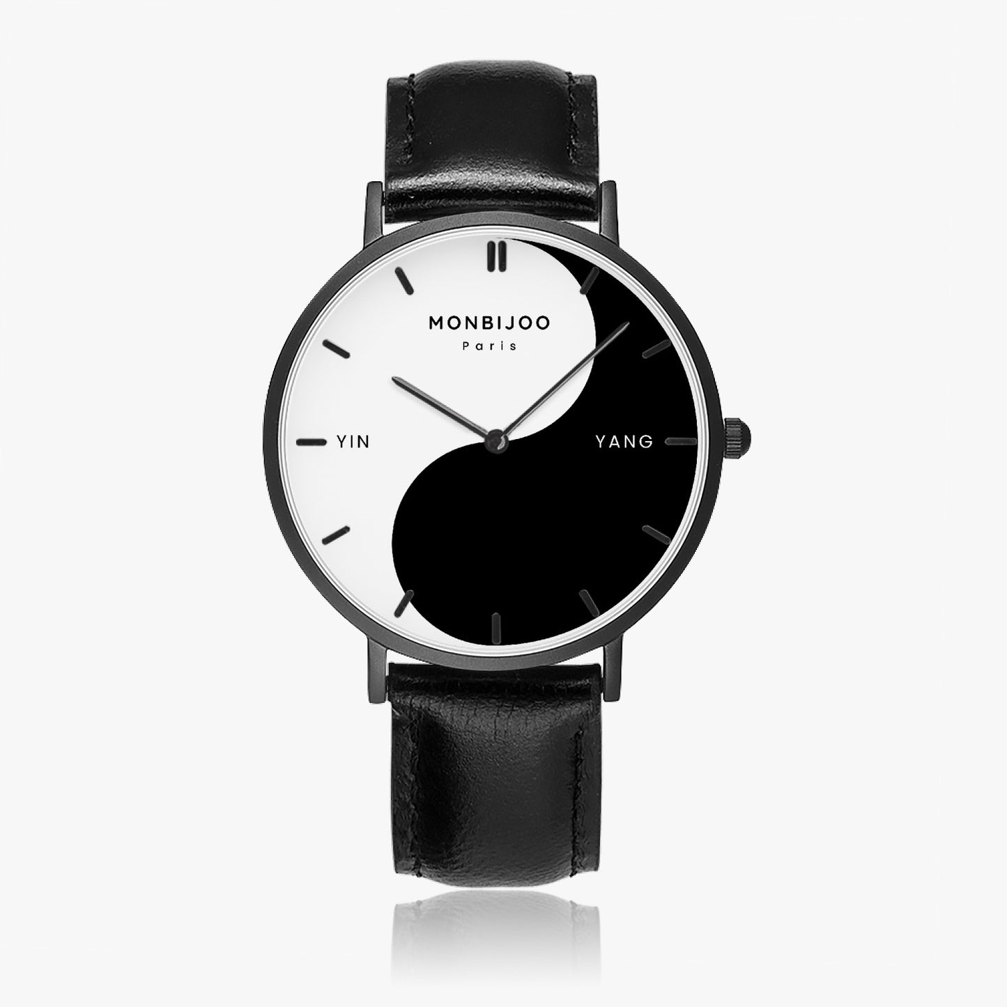 Montre Femme Eclipse Cadran Yin Yang Bracelet Cuir Noir - MONBIJOO