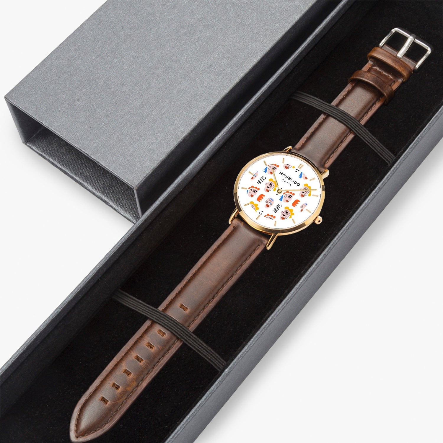 Montre Homme Twilight Cadran Pikas Bracelet Cuir Marron - MONBIJOO