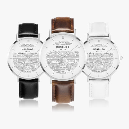 Montre Homme Aurora Cadran BloomLine Bracelet Cuir Noir - MONBIJOO