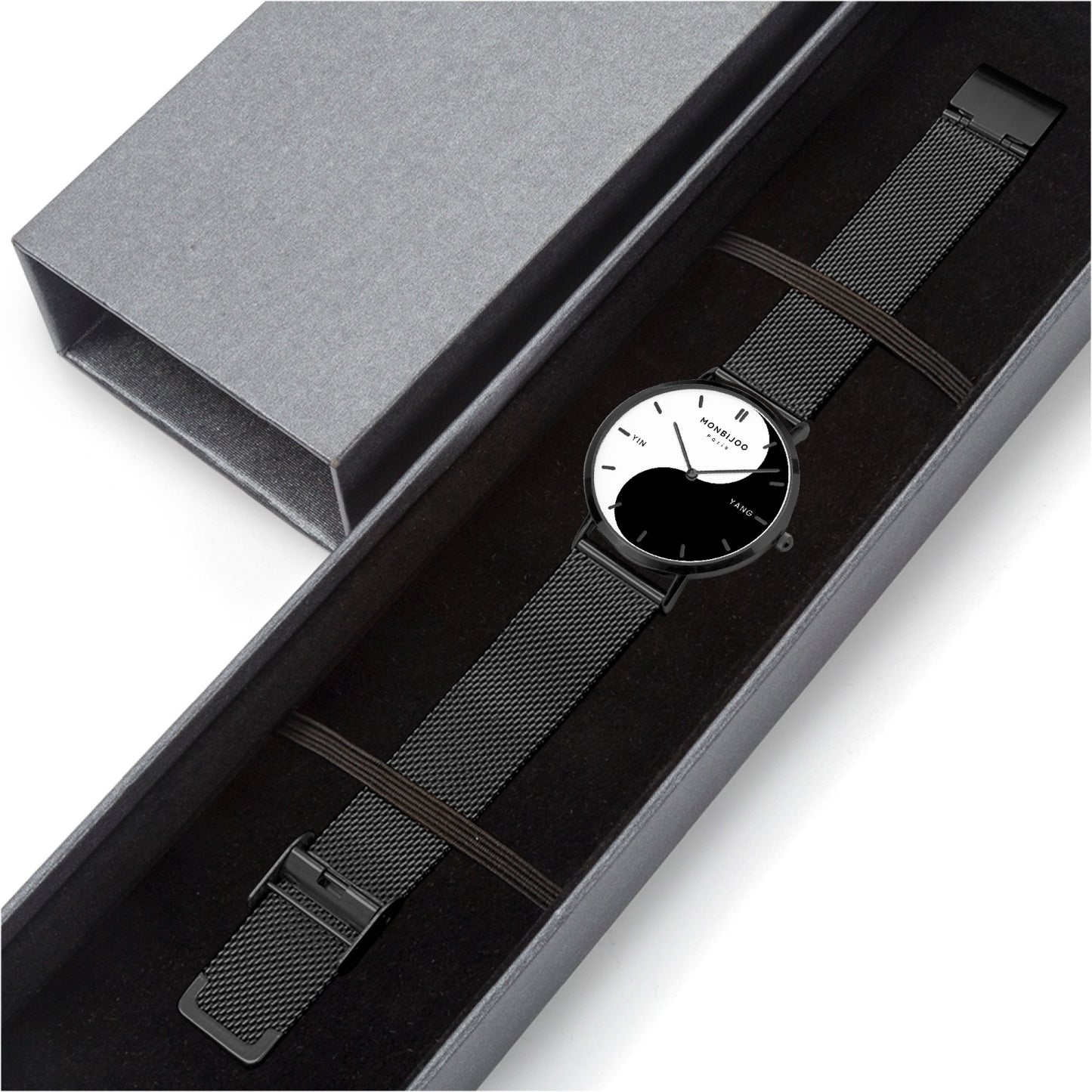 Montre Homme Stellar Cadran Yin Yang Bracelet Acier Noir - MONBIJOO