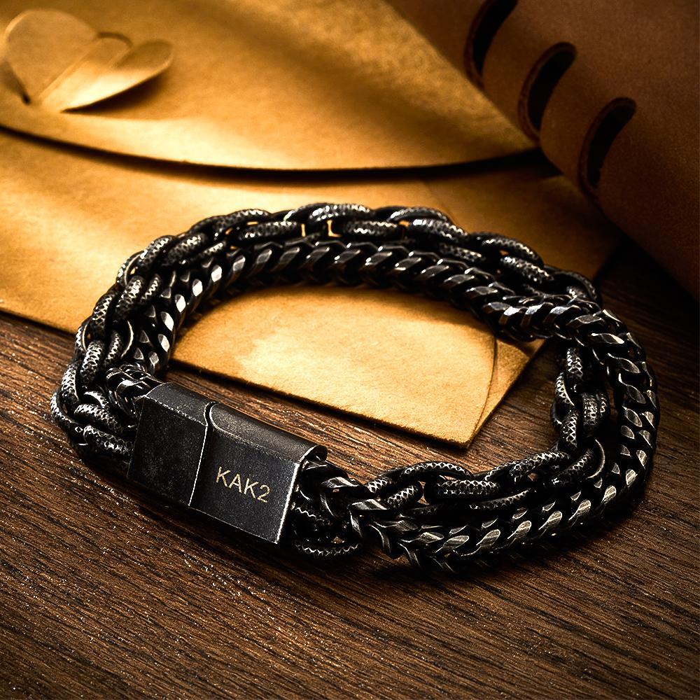 Bracelet Personnalisé gravé pour Homme, Bracelet noir pour homme, MONBIJOO