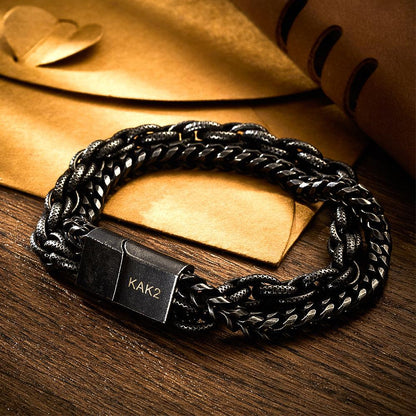 Bracelet Personnalisé gravé pour Homme, Bracelet noir pour homme, MONBIJOO