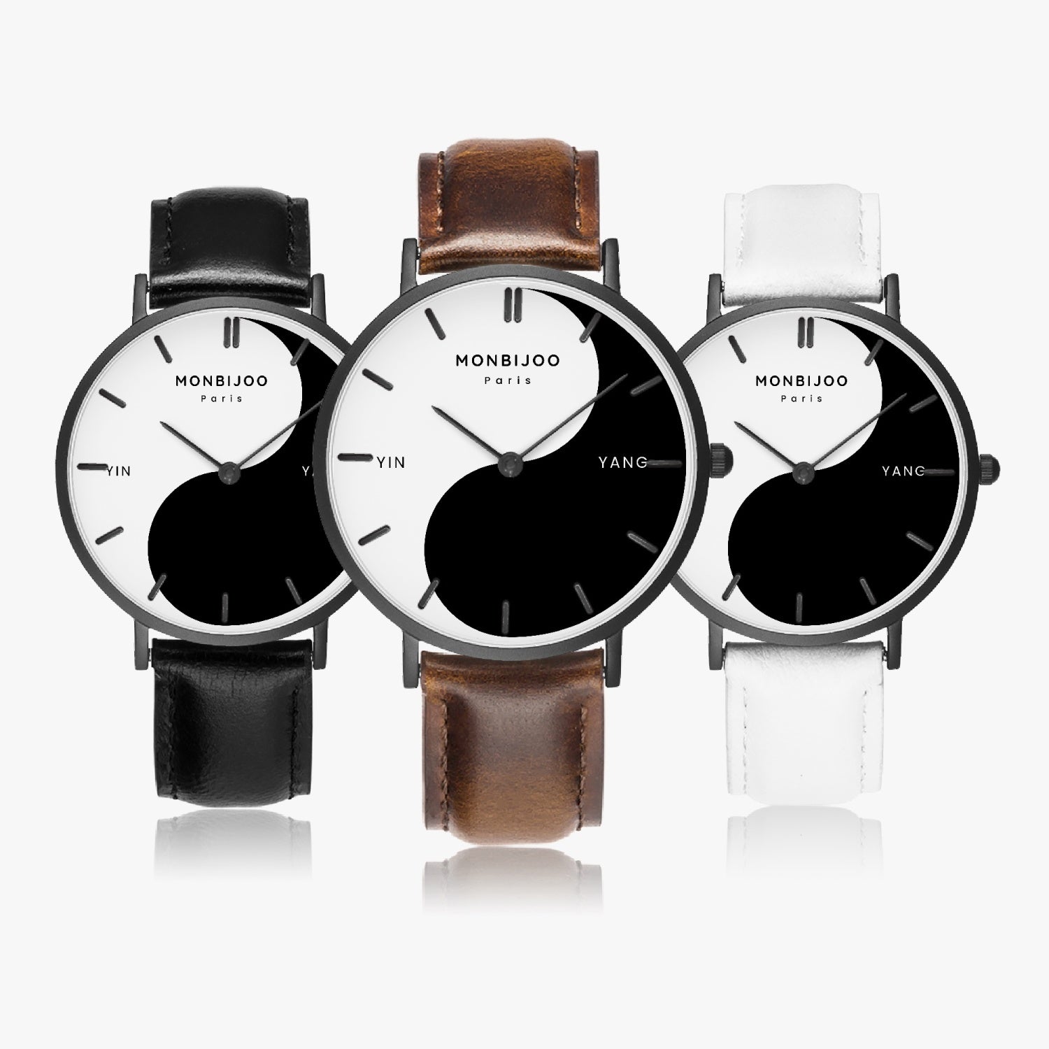 Montre Femme Eclipse Cadran Yin Yang Bracelet Cuir Noir - MONBIJOO