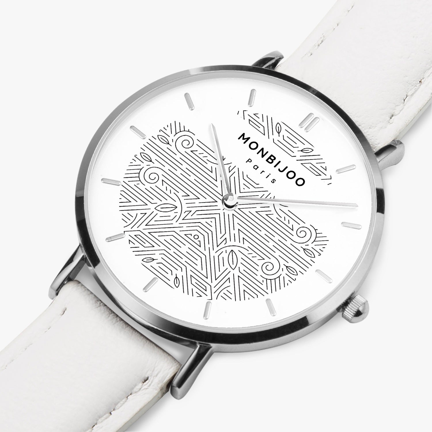 Montre Femme Aurora Cadran BloomLine Bracelet Cuir Blanc - MONBIJOO